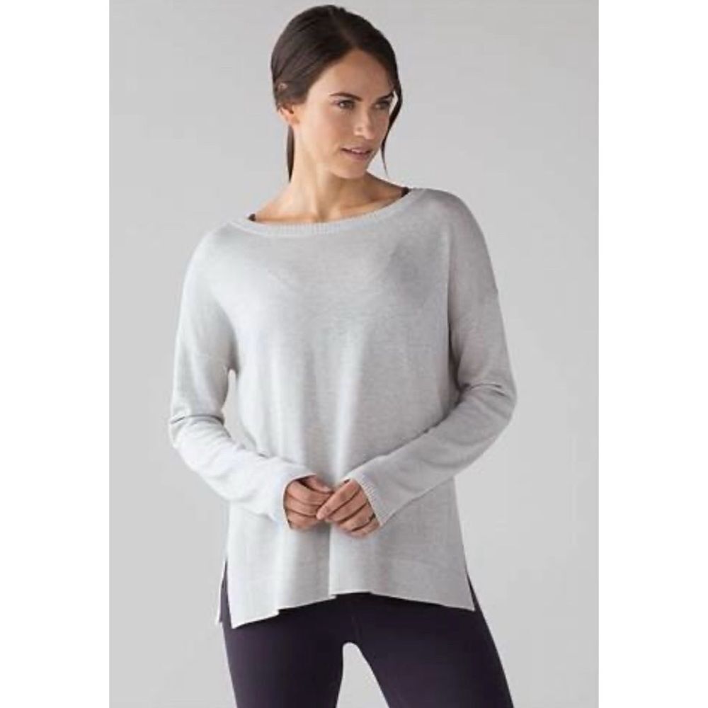Well Being Crew Sweater Heathered Muslin Grey Mesh Back Size Medium